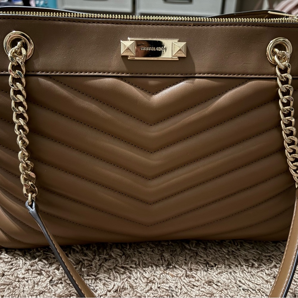 Michael Kors Tan Quilted Shoulder Bag